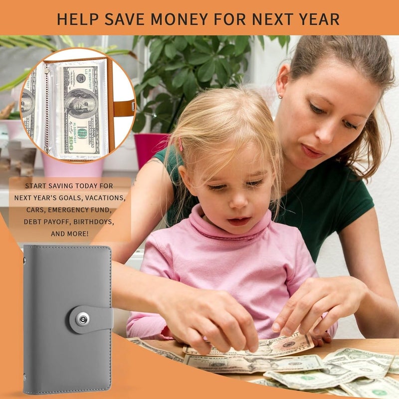 SUSOYAOCHEN 100 Envelope Challenge Binder,Savings Challenges Book with Envelopes,Envelopes Money Saving Challenge Savings Binder Successfully Reach Your Savings Goals (Gray A) - Image 4